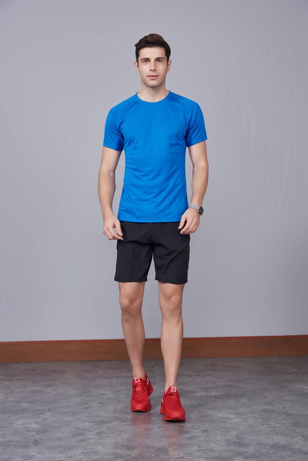 修身運動短袖 舒適透氣跑步訓(xùn)練速干T恤-寶藍(lán)色