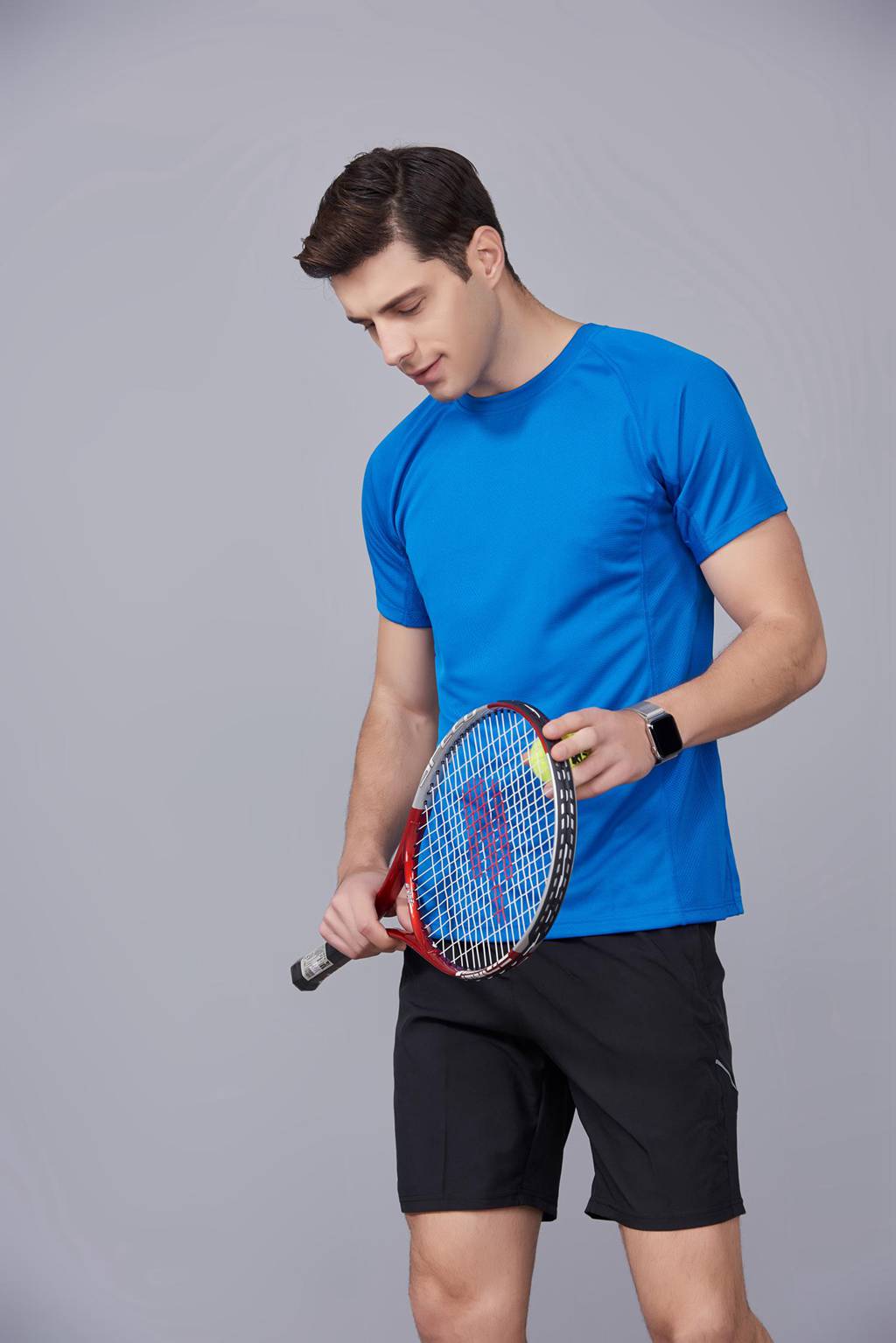 修身運動短袖 舒適透氣跑步訓(xùn)練速干T恤-寶藍(lán)色