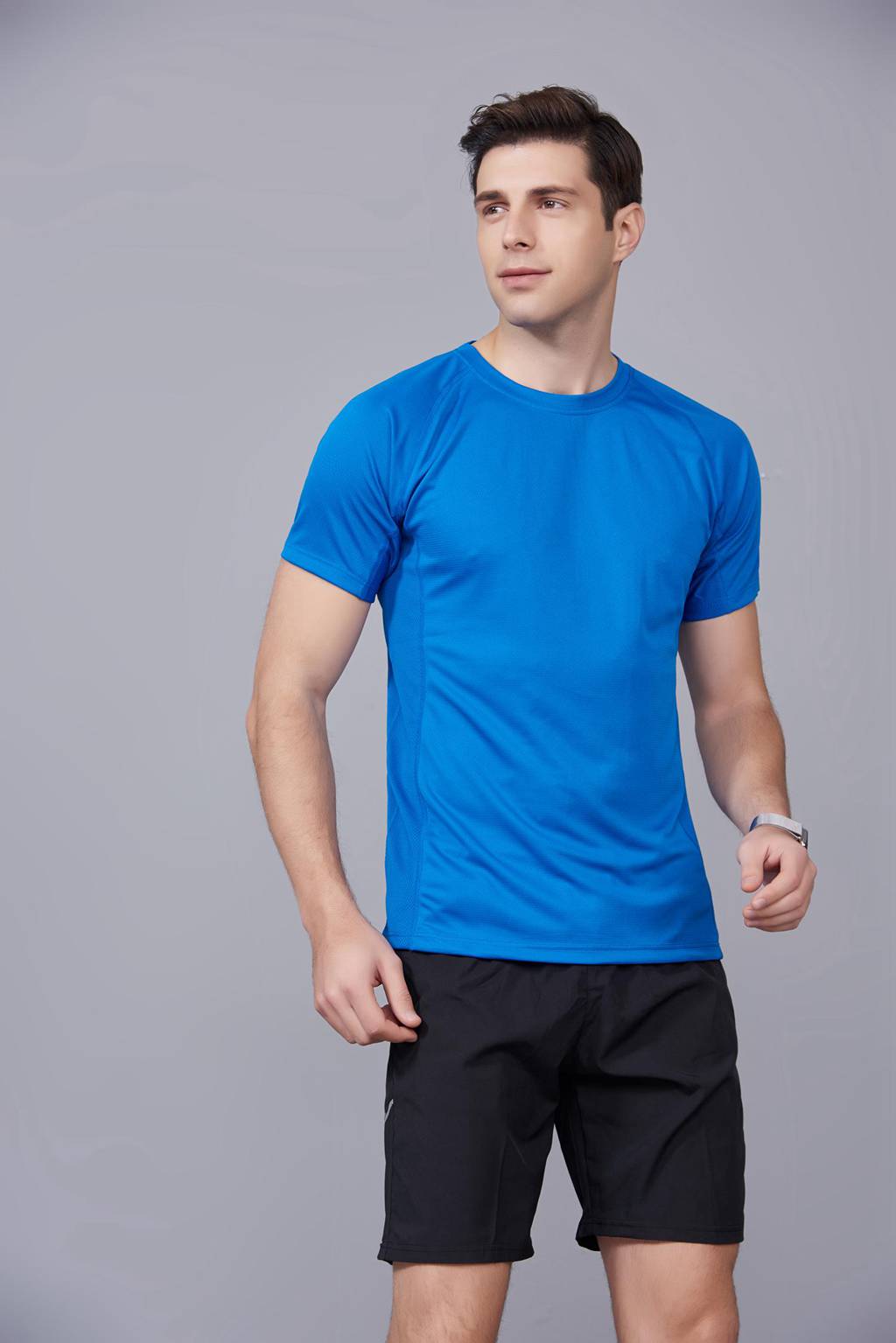 修身運動短袖 舒適透氣跑步訓(xùn)練速干T恤-寶藍(lán)色