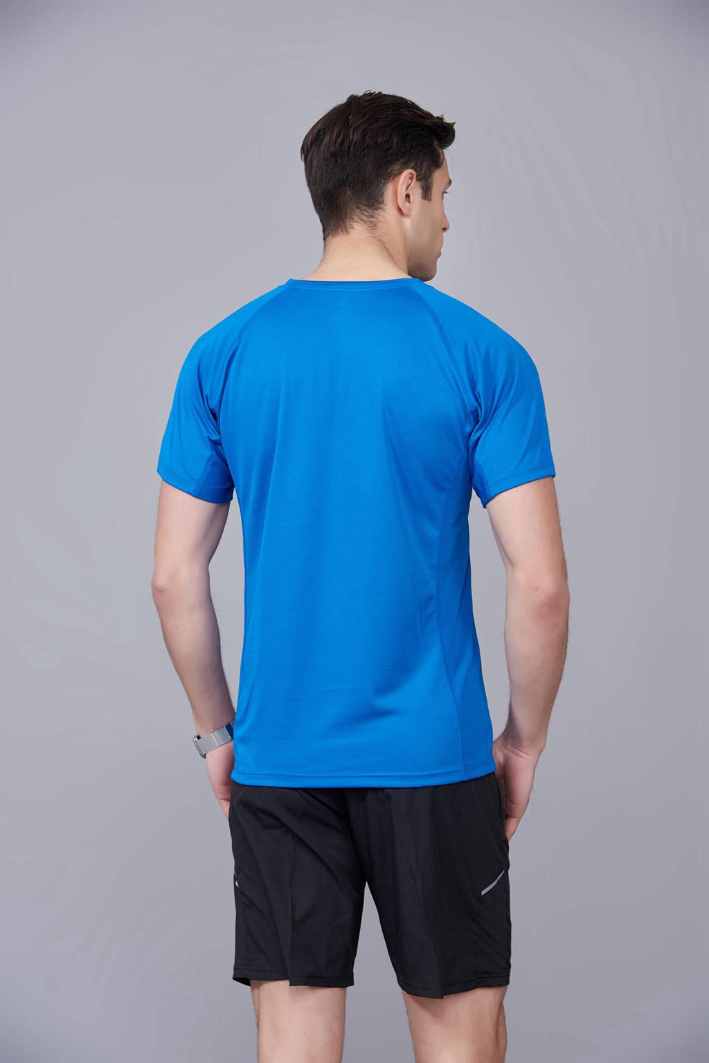 修身運動短袖 舒適透氣跑步訓(xùn)練速干T恤-寶藍(lán)色