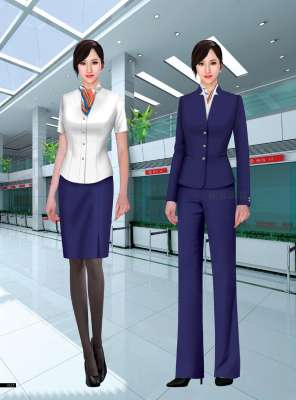 工服定制 高端物業(yè)工服女士 藏藍色春