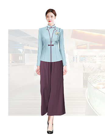 中山風(fēng)刺繡工服女士春秋季酒店工服套裝